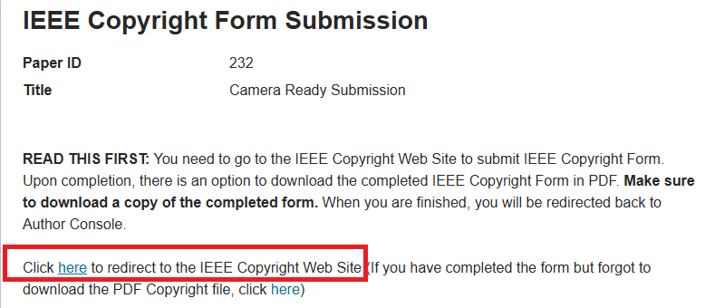 Accessing the IEEE Copyright Transfer form in Microsoft CMT